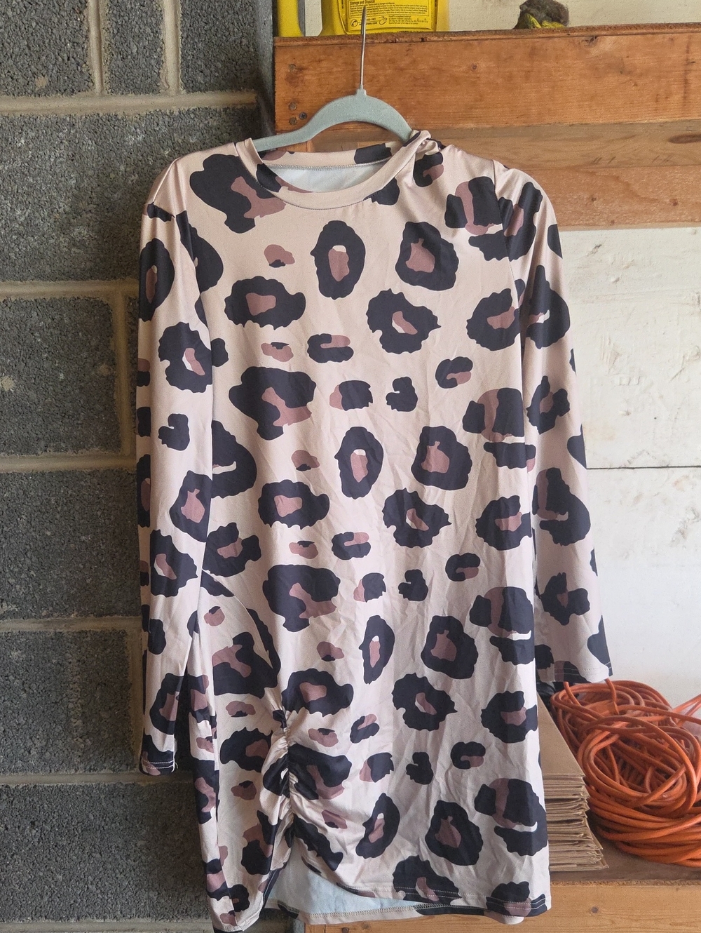 SHEIN Pink and Black Leopard Print Long Sleeve Top
